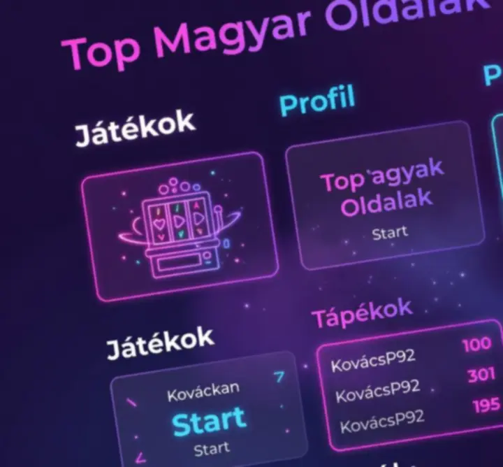 Modern, vibráló, sötét játékfelület neonfényekkel